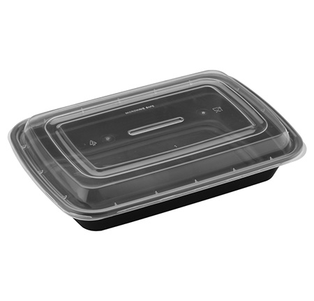 28 oz Black Microwavable Container with Clear Lid 150/cs