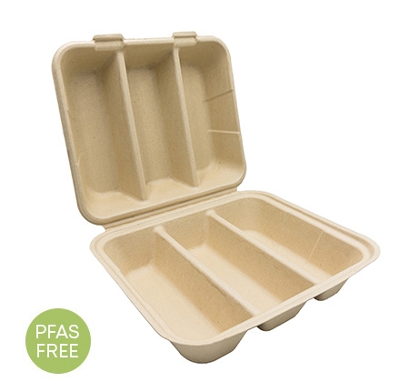 8" X 7" - 3 SECTION TACO HINGED CONTAINER, PFAS FREE